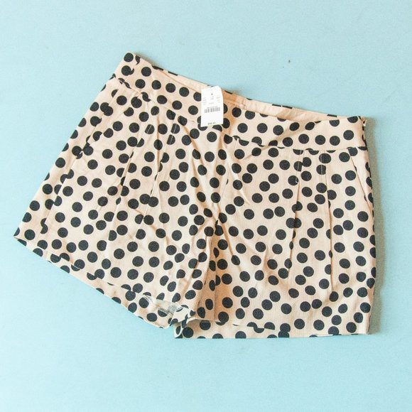 NEW J Crew High Waisted Tan Polka Dot Flat Front Shorts Sz 10